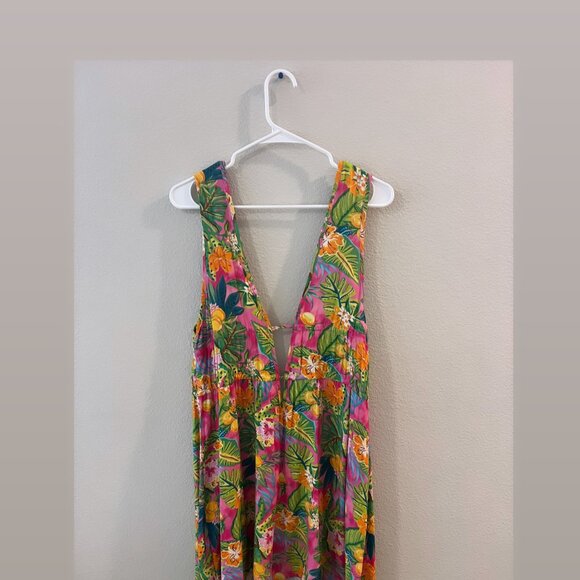 Pink & Green Tropical Plunging Mini Dress - Picture 2 of 4